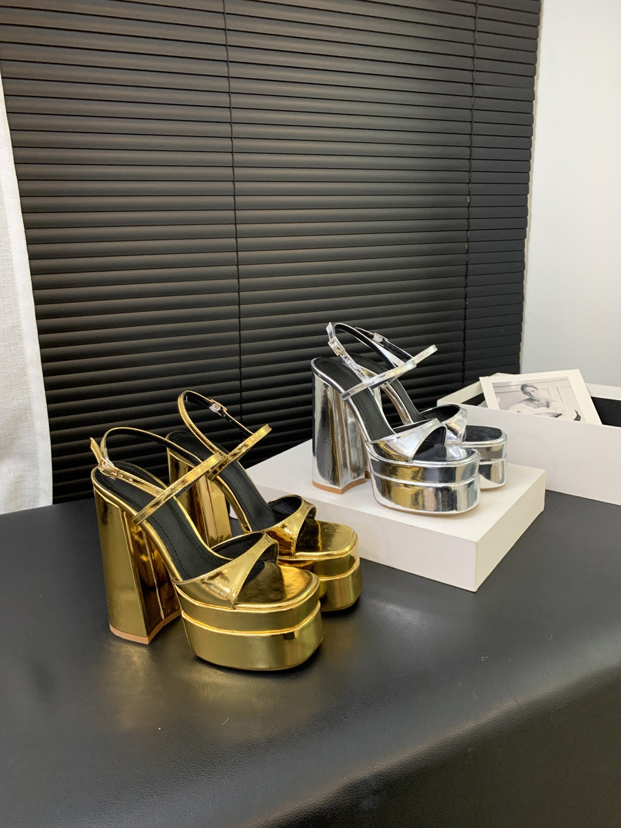 Platform Thick Heel Ankle-strap Sandals Roman Buckle High Heels