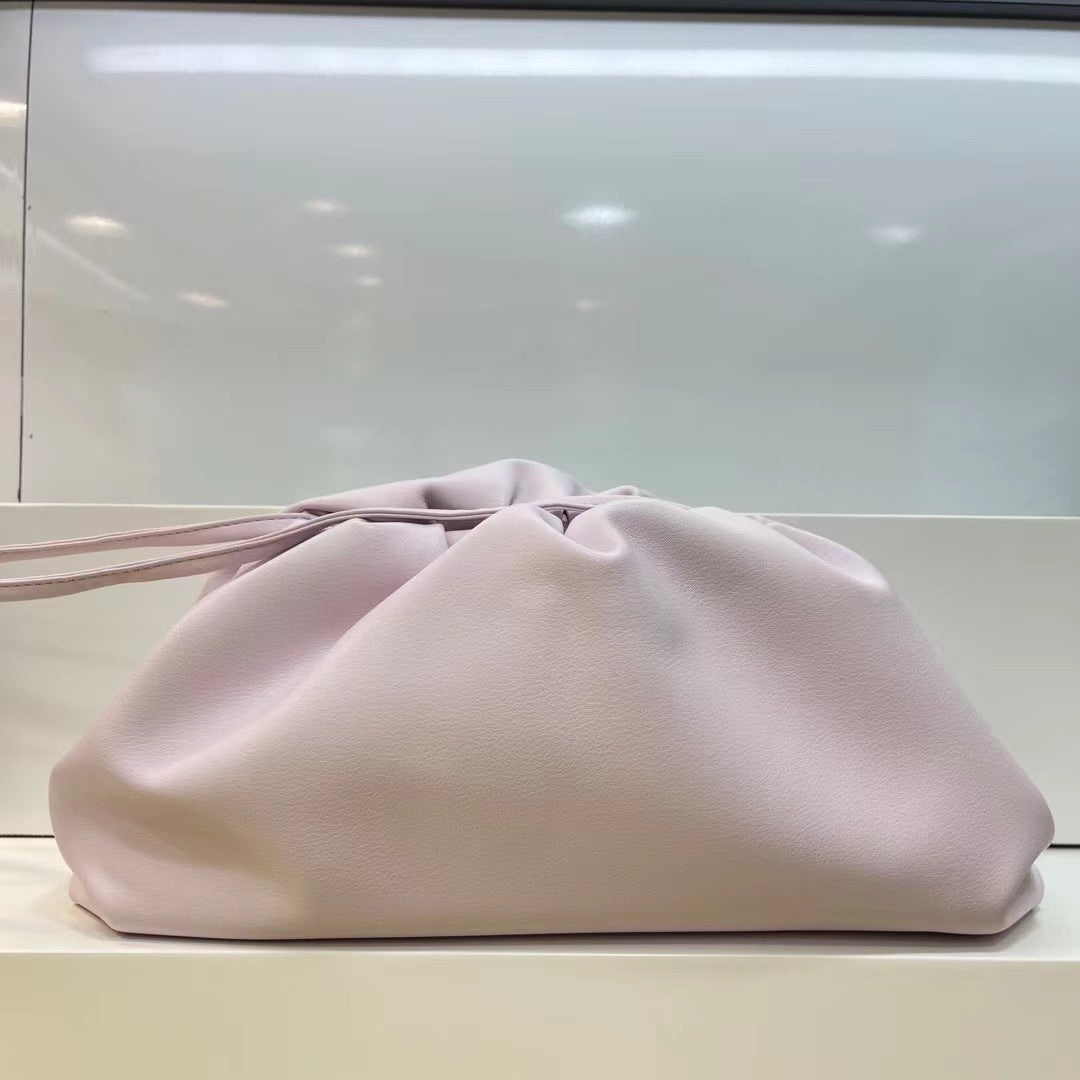 Leather One Shoulder Cross Body Pleated Cloud Handbag