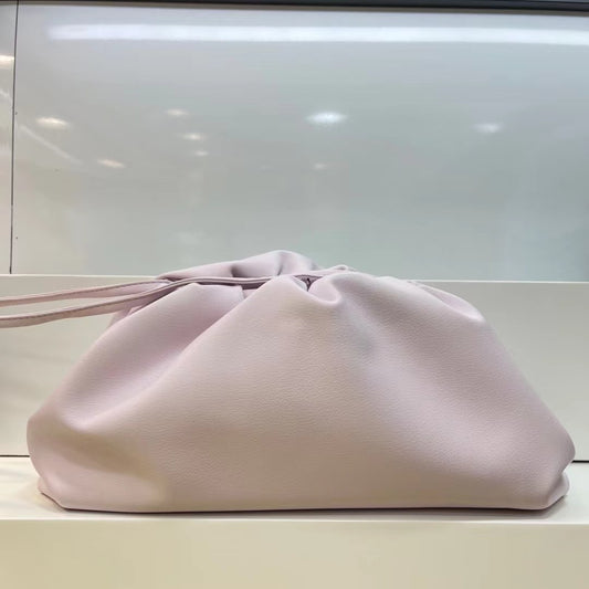 Leather One Shoulder Cross Body Pleated Cloud Handbag
