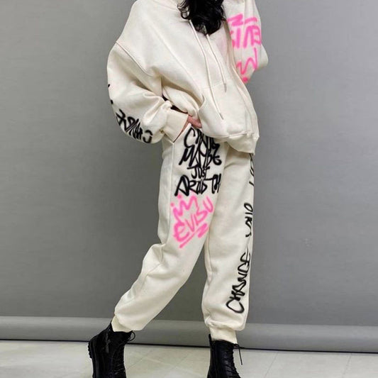 Letter Printing Casual Suit New Hit Color Long-sleeved Trousers Two-piece Women