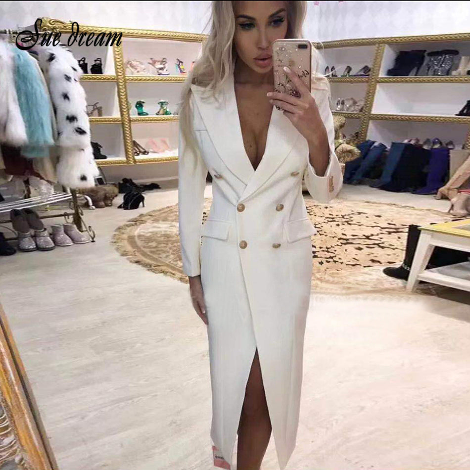 Slim long suit double-breasted dress