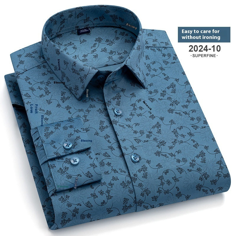 Spring And Autumn Fashion Floral Youth Men's Long-sleeved Shirt