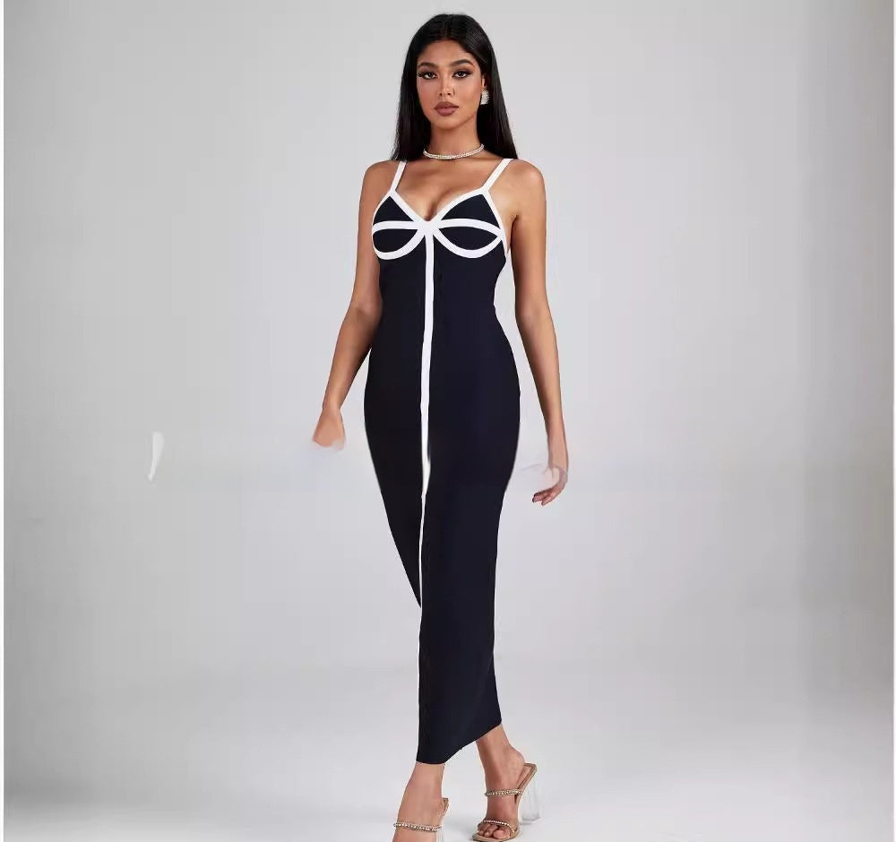 Bandage Dress Sexy Sling Stitched Backless Slim Fit Bandage