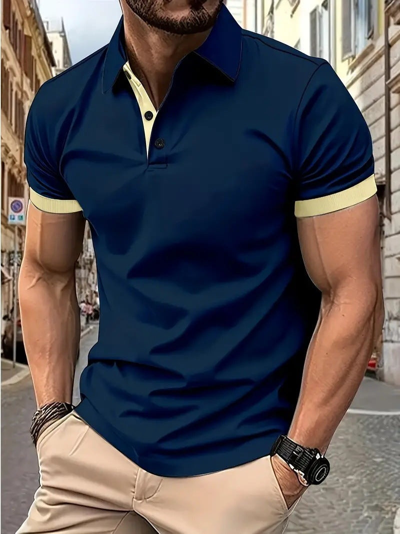 3D Solid Color Lapel Short Sleeve Polo Shirt Casual Loose Men