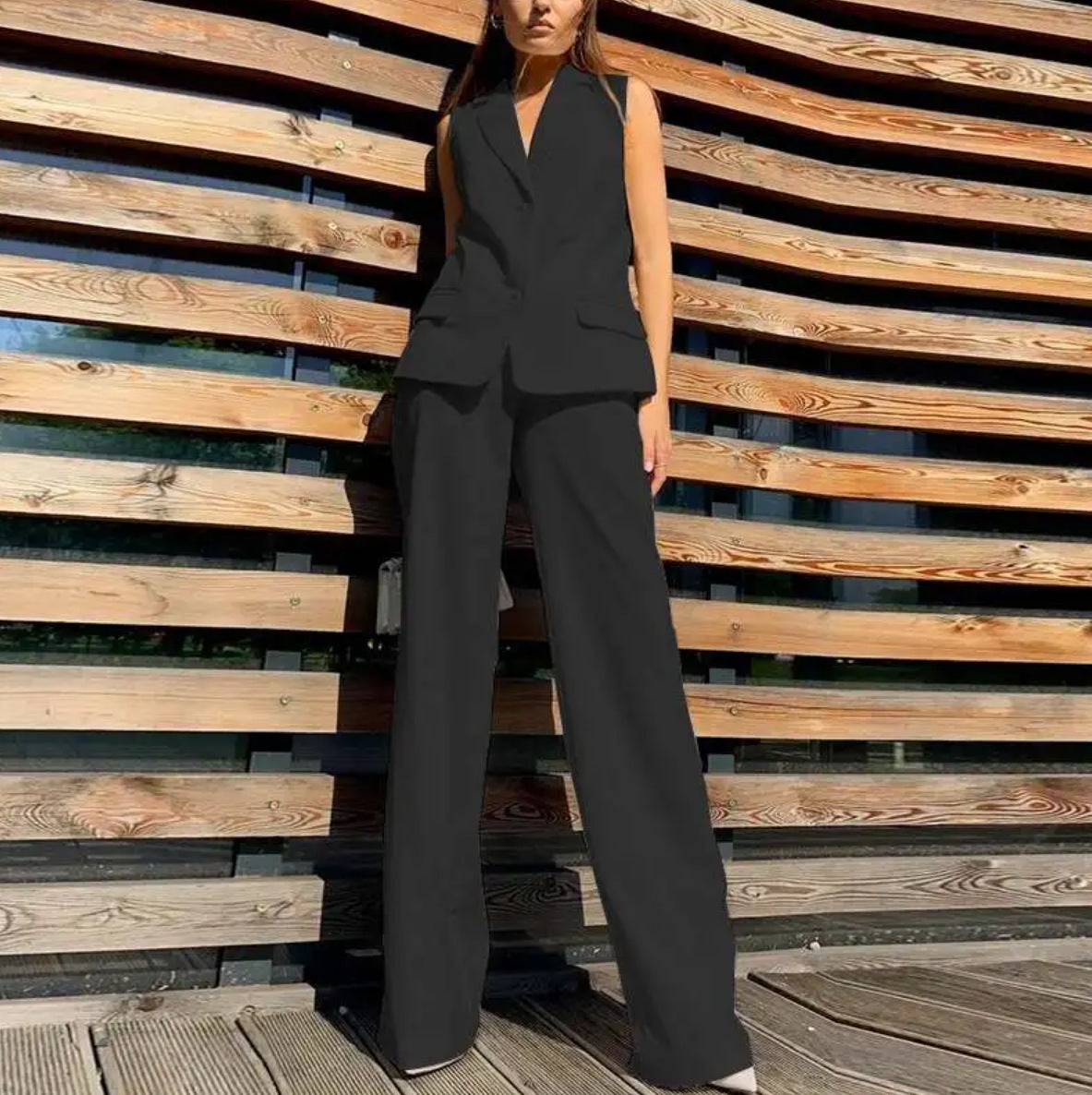 Suit Lapel Vest Jacket Wide Leg Pants Casual Suit