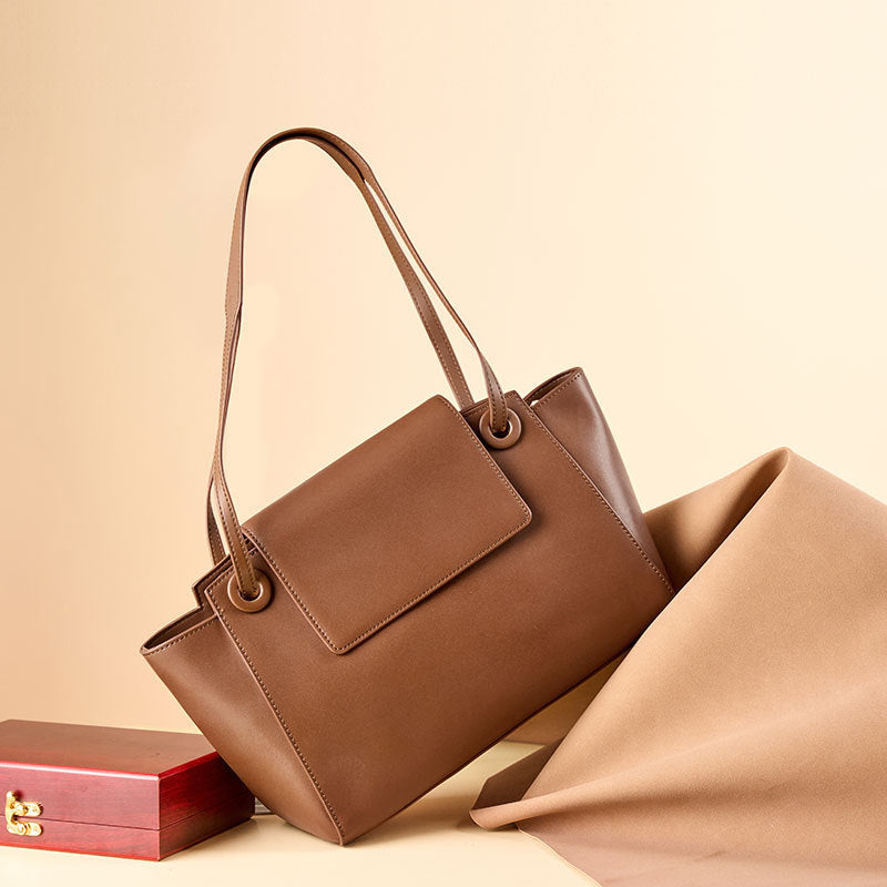 Women's Genuine Leather Simple Commuter Large Capacity Wing Shoulder Handbag