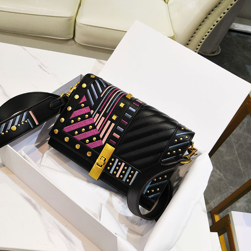 Embroidered chain small square bag