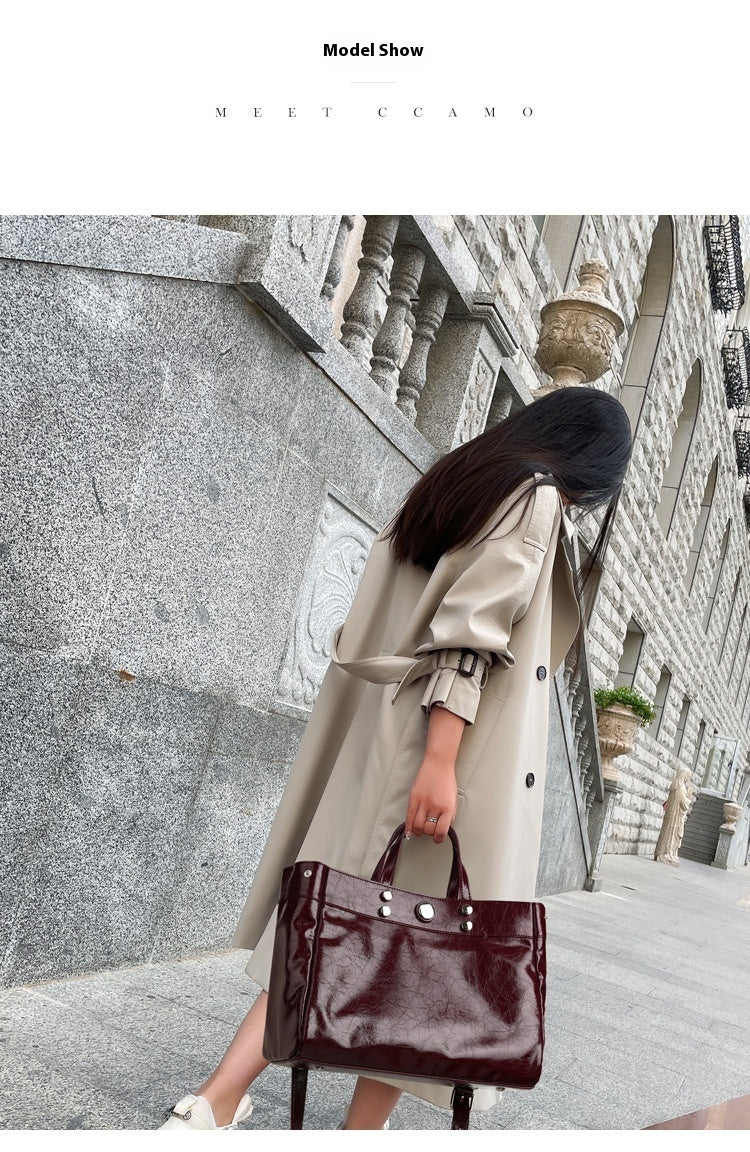 Genuine Leather Women's Popular Large Capacity Handbag High Sense Casual Shoulder Bag