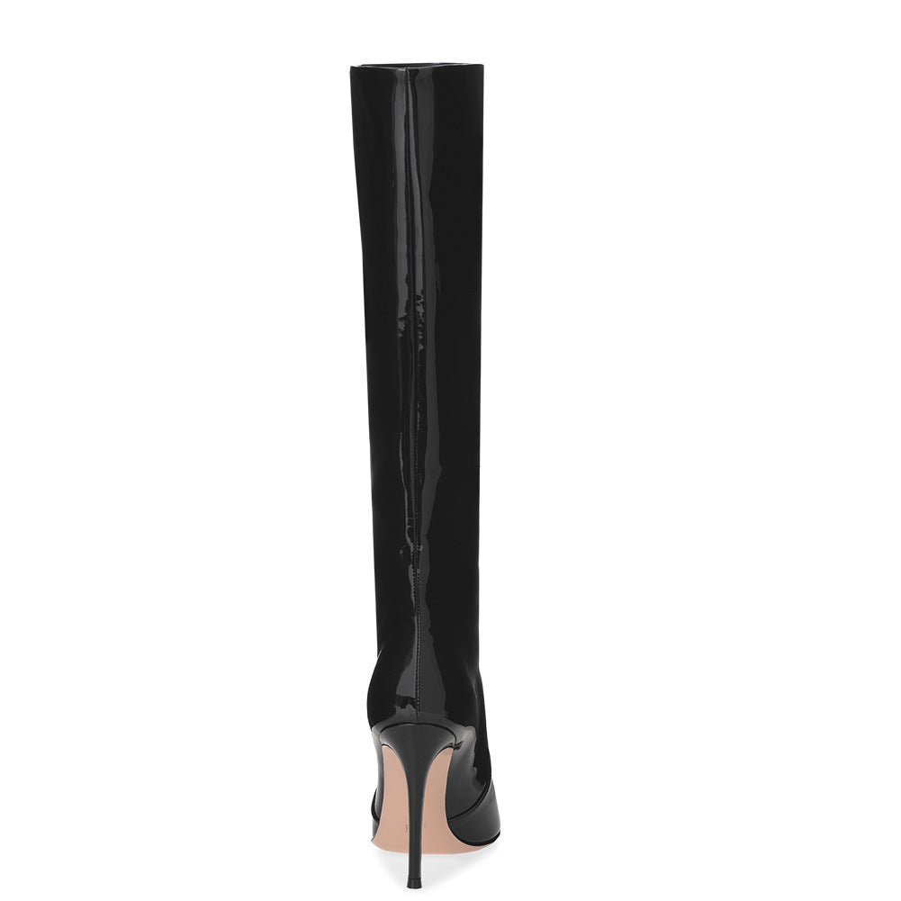 Black Stiletto Point-toe Knee-length Boots