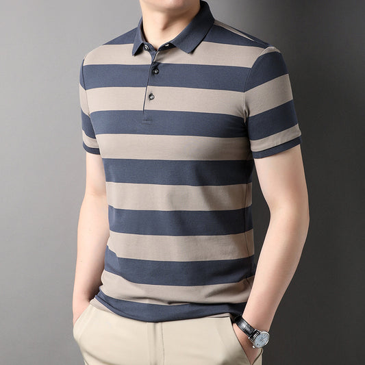 Men's Polo Shirt Short-sleeved Lapel T-shirt 2024 Striped Business Casual Lead Basic All-matching