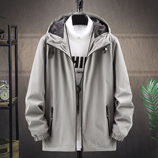 Men's Spring And Autumn Solid Color Hooded Jacket