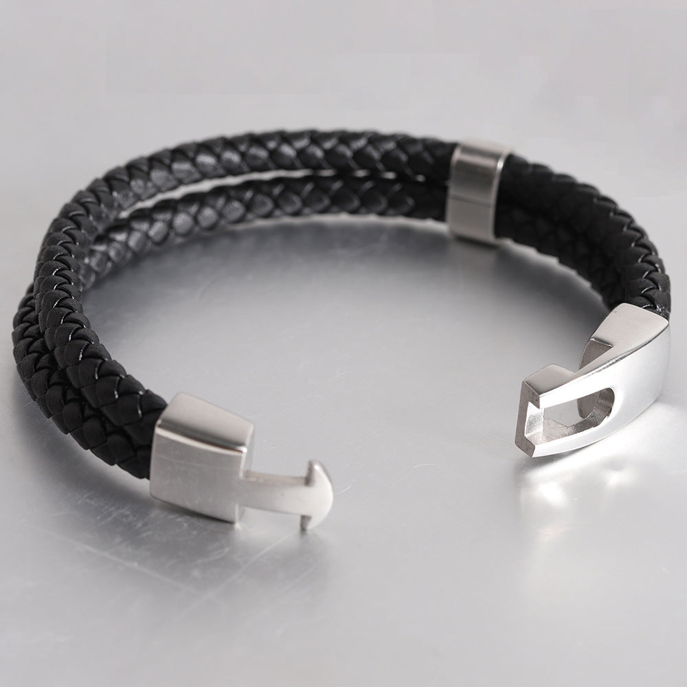 European American Simple Versatile Men's Double Layer Leather Rope Hooks Bracelet Women