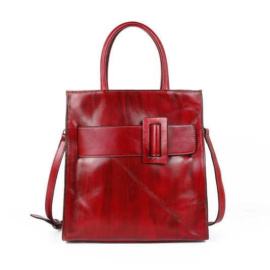 Fashionable Top Layer Cowhide Chinese Style Large-Capacity One-Shoulder Diagonal Handbag