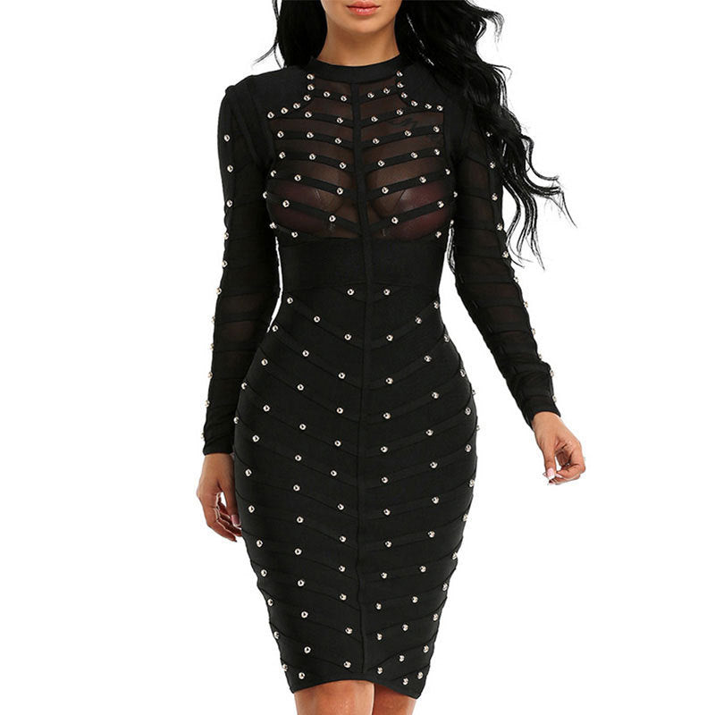 Mesh long sleeve dress