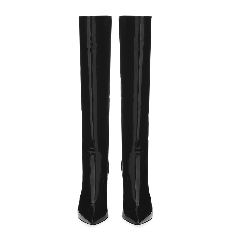 Black Stiletto Point-toe Knee-length Boots