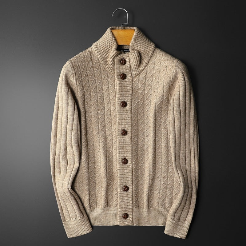 Solid Color Sweater Knitted Sweater Button Men's Cardigan Coat