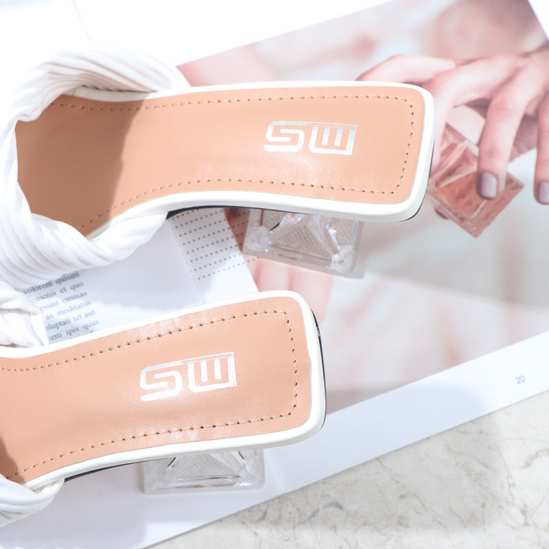 Fairy Temperament Pleated Drawstring Crystal High Heels