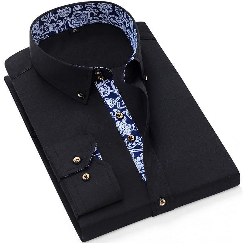 Blue And White Porcelain Collar Business Casual Long Sleeve Shirt Men