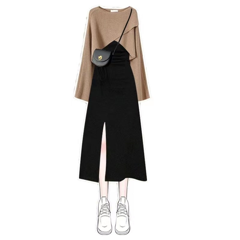 French Halter Skirt Knitted Two-piece Suit Women