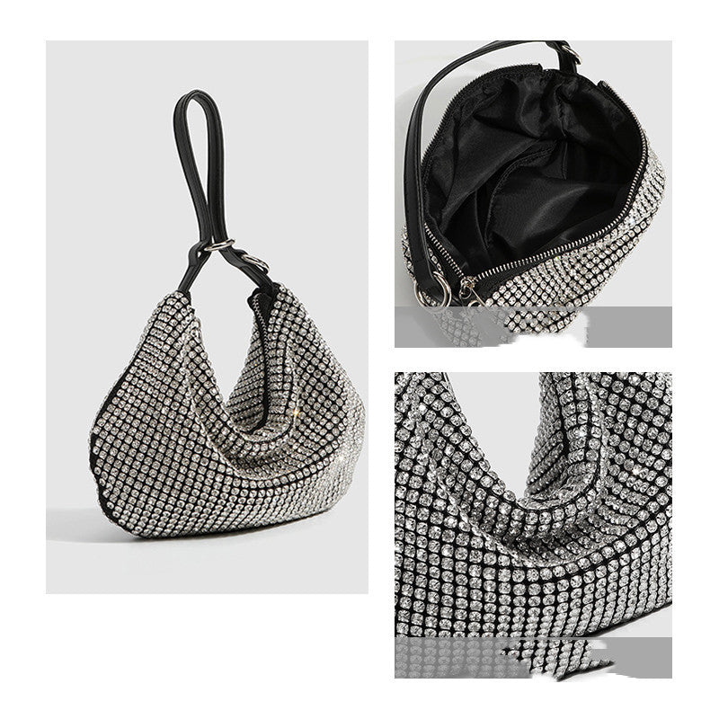 Round Full Diamond Large Capacity Shoulder Handbag