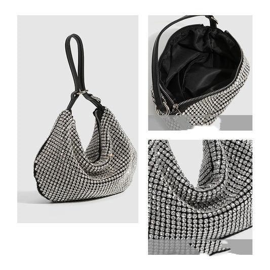 Round Full Diamond Large Capacity Shoulder Handbag