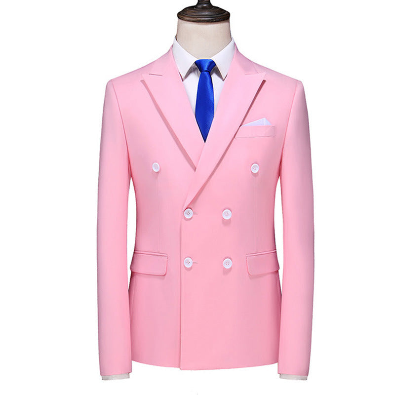 Men's Slim-fit Solid Color Double-row Two-button Suit