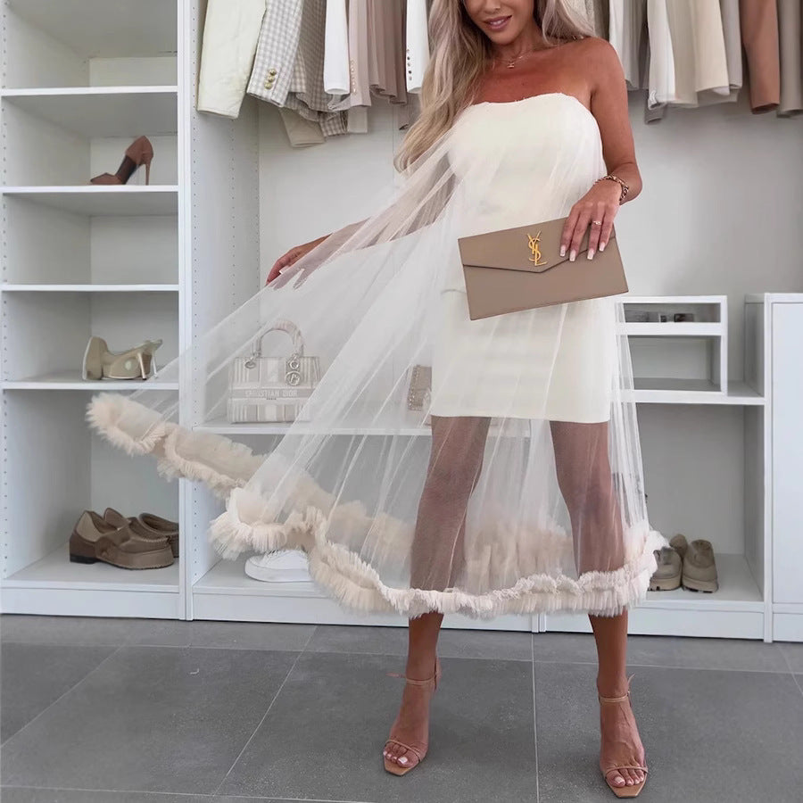 Wrapped Chest Mesh Large Swing Dress Loose