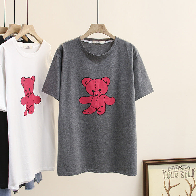 Loose Printed Bear Short Sleeve T-shirt Oversized Women