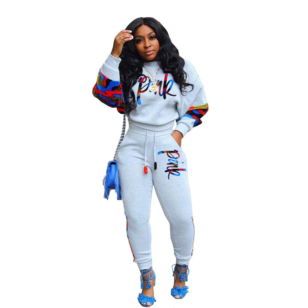 Two-piece spliced fashion sports sweater suit