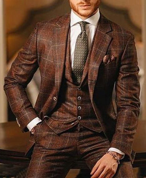 Men's Single Row Two Button Plaid Blazer