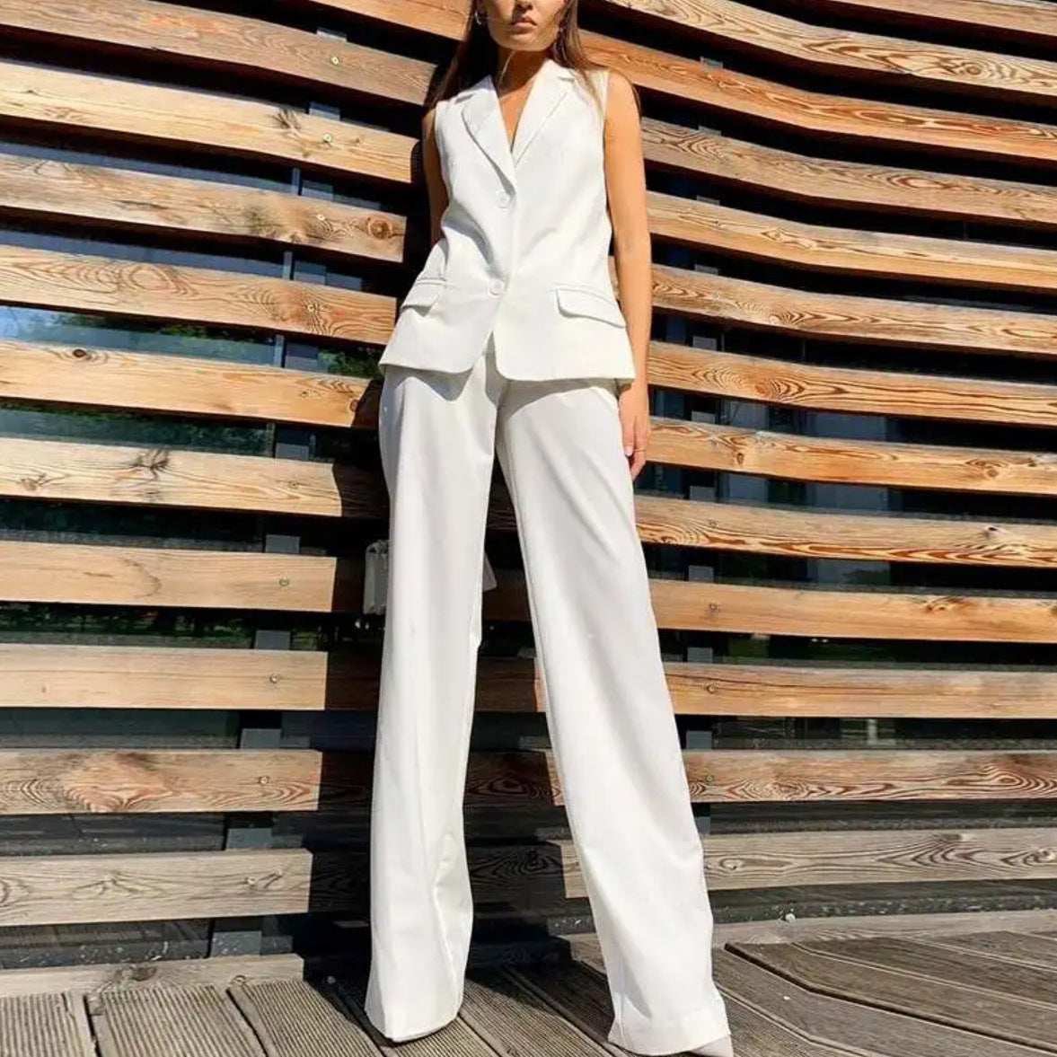 Suit Lapel Vest Jacket Wide Leg Pants Casual Suit