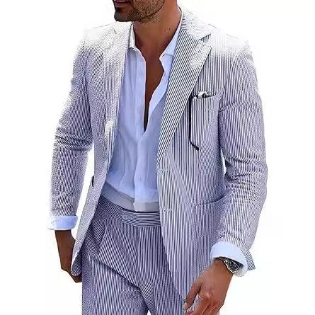 New Men's Seersucker Suit Two-piece Suit