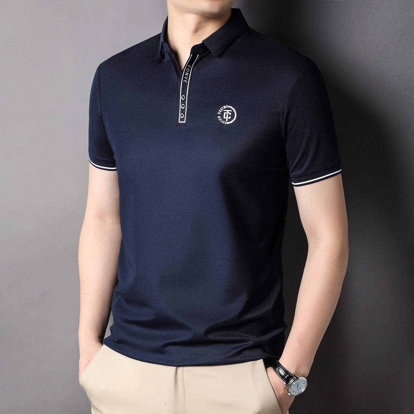 Solid Color Men's Polo Shirt Top Half Sleeve