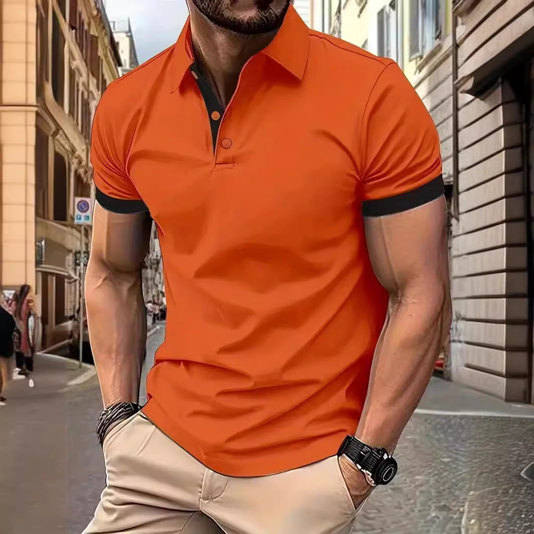 3D Solid Color Lapel Short Sleeve Polo Shirt Casual Loose Men