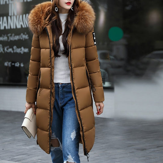Large fur collar mid-length coat
