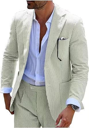 New Men's Seersucker Suit Two-piece Suit
