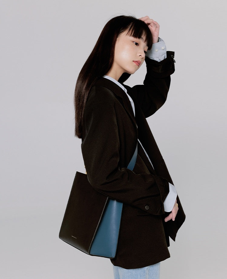 Women's Wide Shoulder Strap Leather Bag New Contrast Color Shoulder