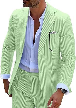 New Men's Seersucker Suit Two-piece Suit