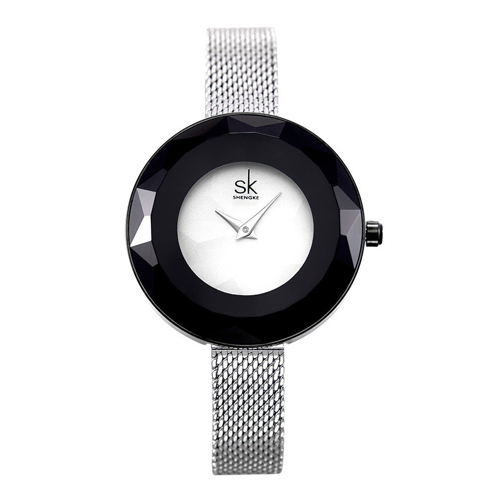 Lady's New Pattern Glass Simple Mesh Belt Quartz Watch