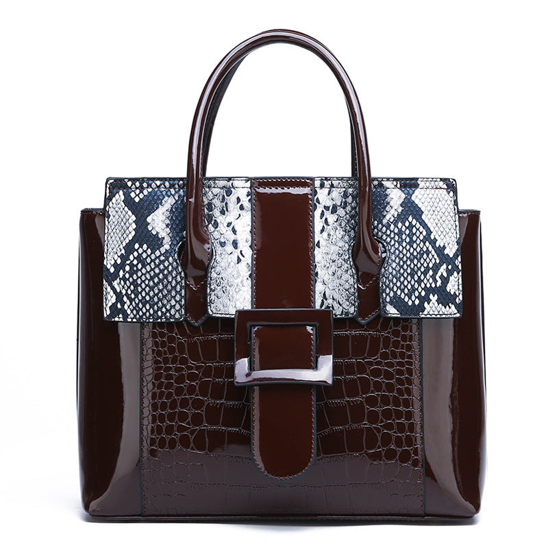 Leather mirror snake pattern women's bag
