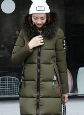 Large fur collar mid-length coat