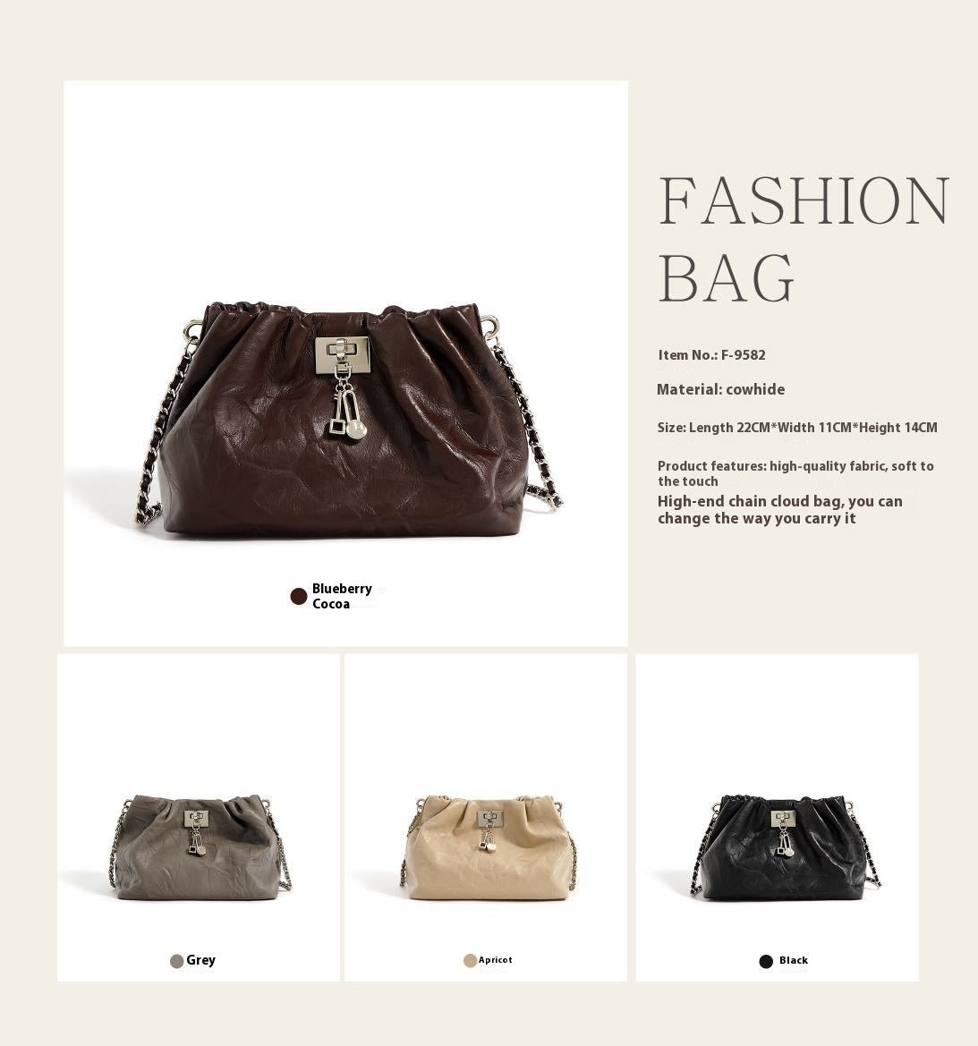 Leather Folds Cloud Bag Retro High-grade Temperament Lock