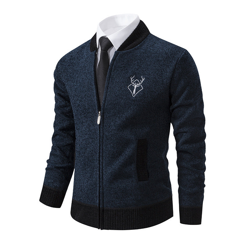 Men's Slim Stand Collar Elk Embroidered Coat