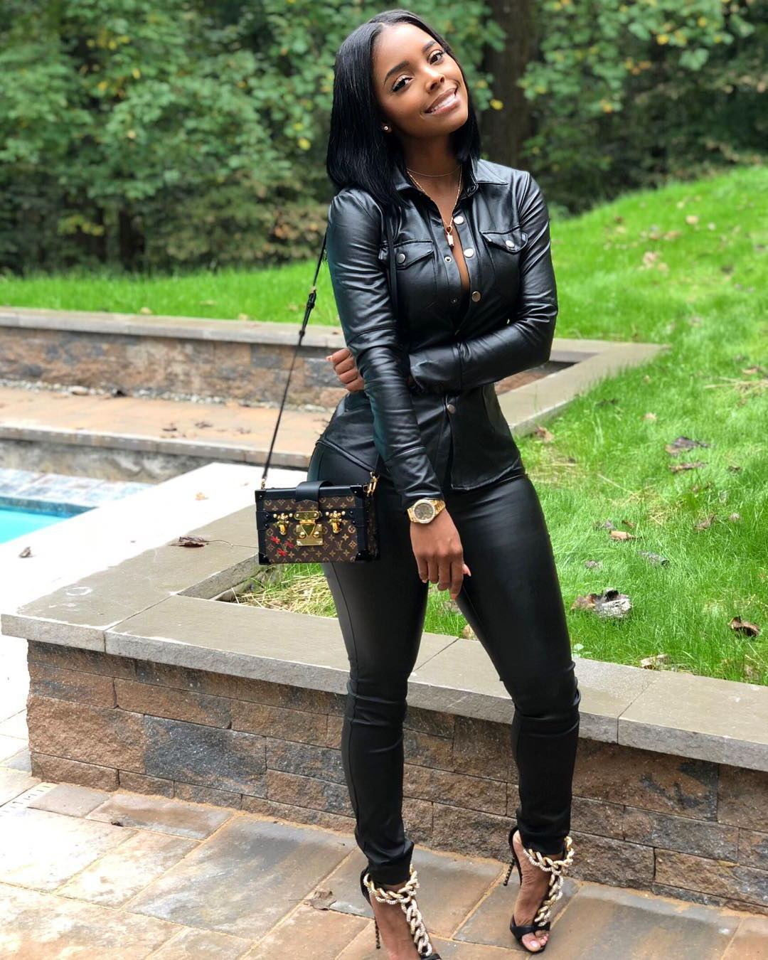 European and American Women's Leather Cardigan Sports Suit