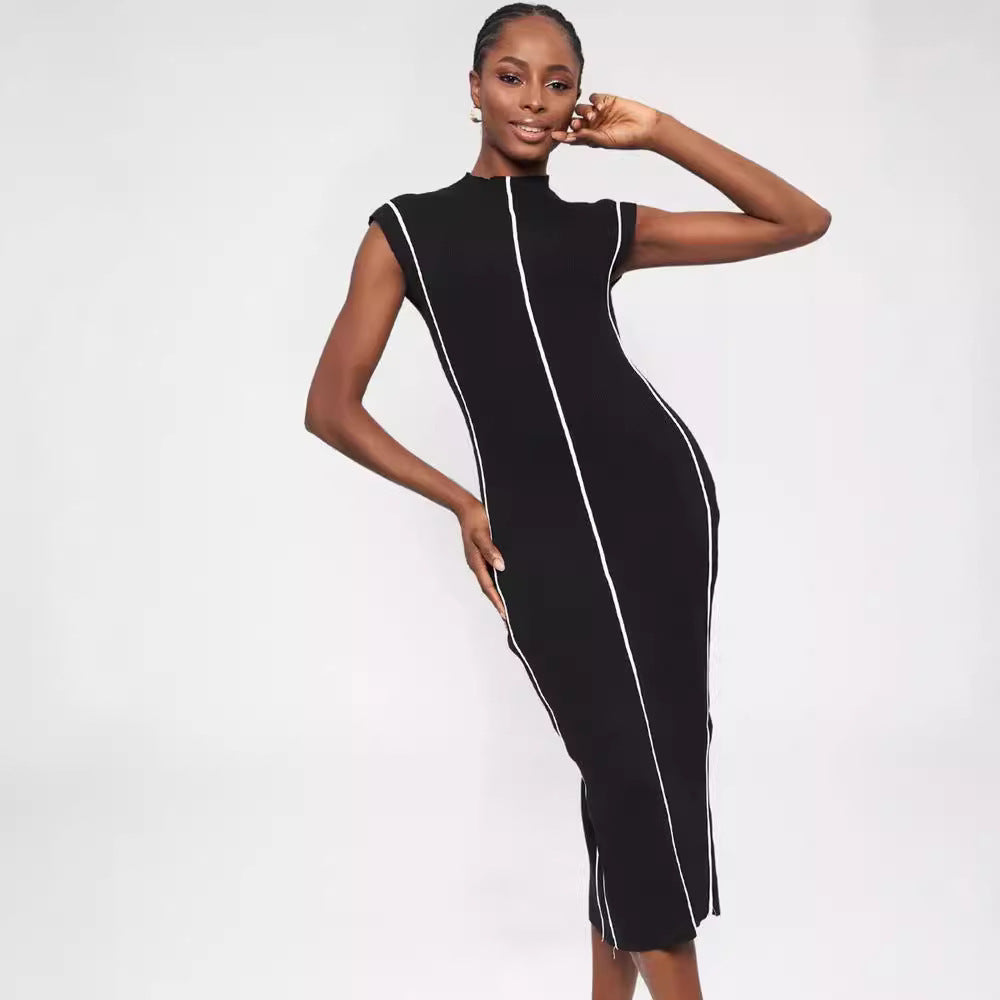 European And American Knitted Striped Dress