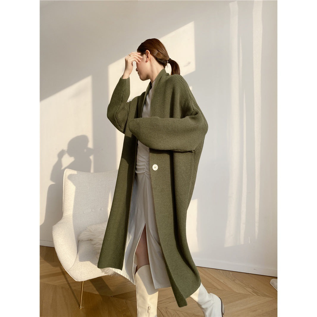 Temperament Type Mid-length Cardigan Sweater Coat Women Autumn And Winter