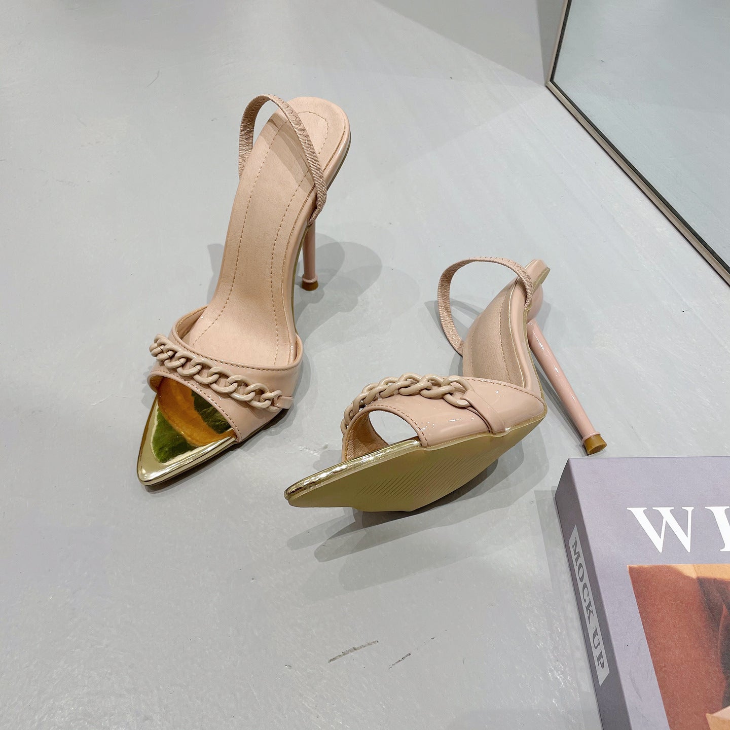 Color Chain High Heels Pointed Toe Sandals Two Ways To Wear Women's Shoes