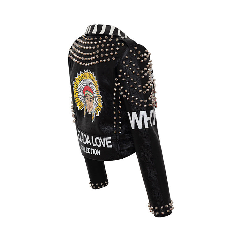 European And American Fashion Personality Graffiti Slim Leather Jacket Women