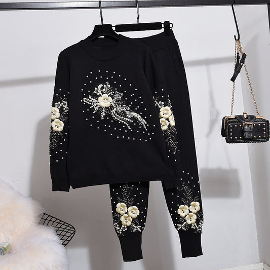 Long-sleeved Sweater And Foot Pants Knit Suit