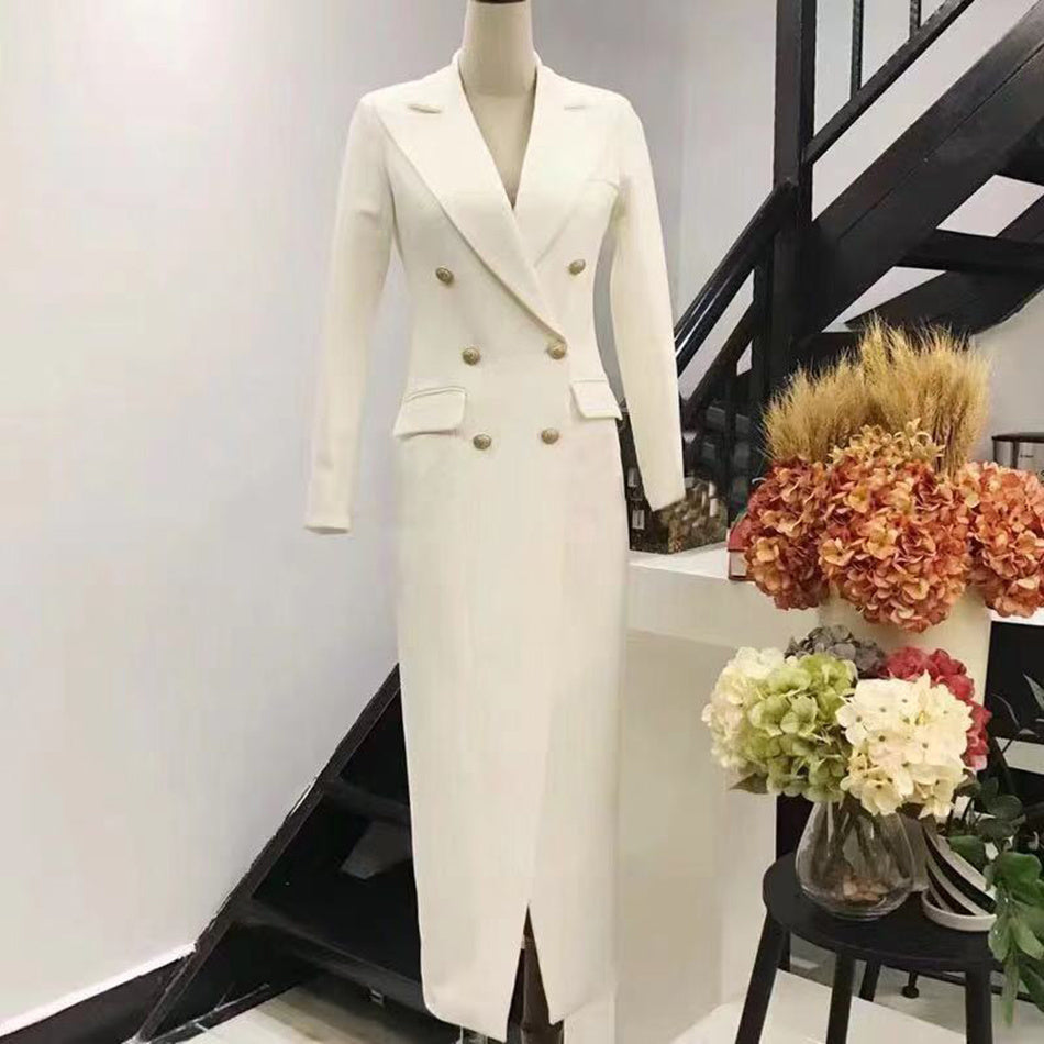 Slim long suit double-breasted dress